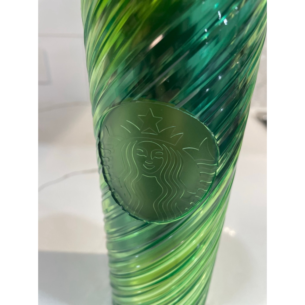 Starbucks Tumbler Cup Metallic Green 16 oz Swirl Top Lid Logo Skinny 2022 Foil - Picture 3 of 6